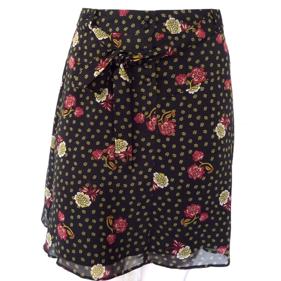 LOFT BLACK FLORAL PRINT TIE WAIST A LINE CASUAL CAREER MINI SKIRT SIZE: M NEW - Picture 2 of 5